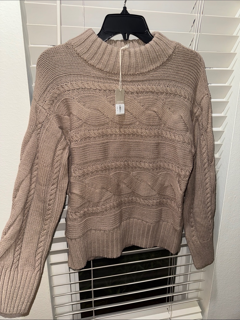 Haven Well Within Cable Knit Funnel Neck Sweater - Taupe NEW